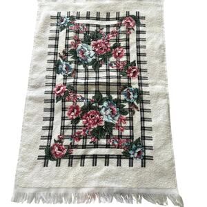Vintage Leshner Mills Floral Plaid Cotton Hand Towel USA Cottagecore Shabby Chic